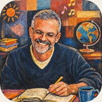 Watercolor portrait of uncle at his desk.